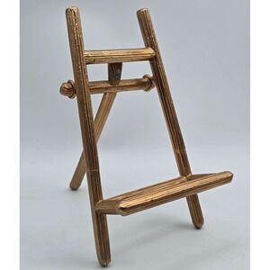 Vintage Janis 1977 Brass Miniature Tabletop Easel Display Stand Gold Tone 5.25in